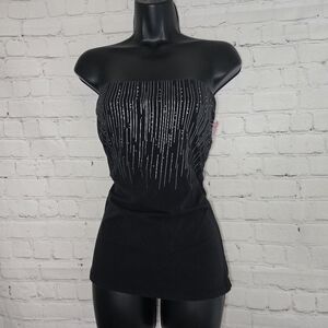 Y2k Express Tube Topmetallic silver rhinestone stripe cotton blend going out Lg